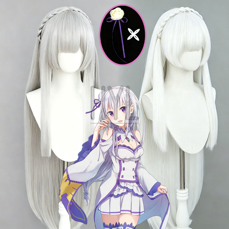 Re Zero Rem Wig - Anime Re:Zero Emilia Cosplay Wig Silver